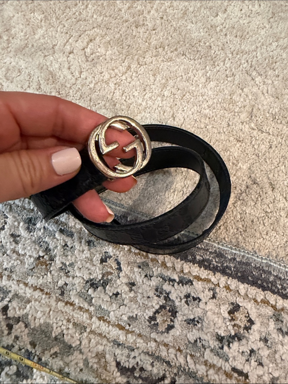 Gucci Black Leather Belt with Silver Interlocking G Buckle